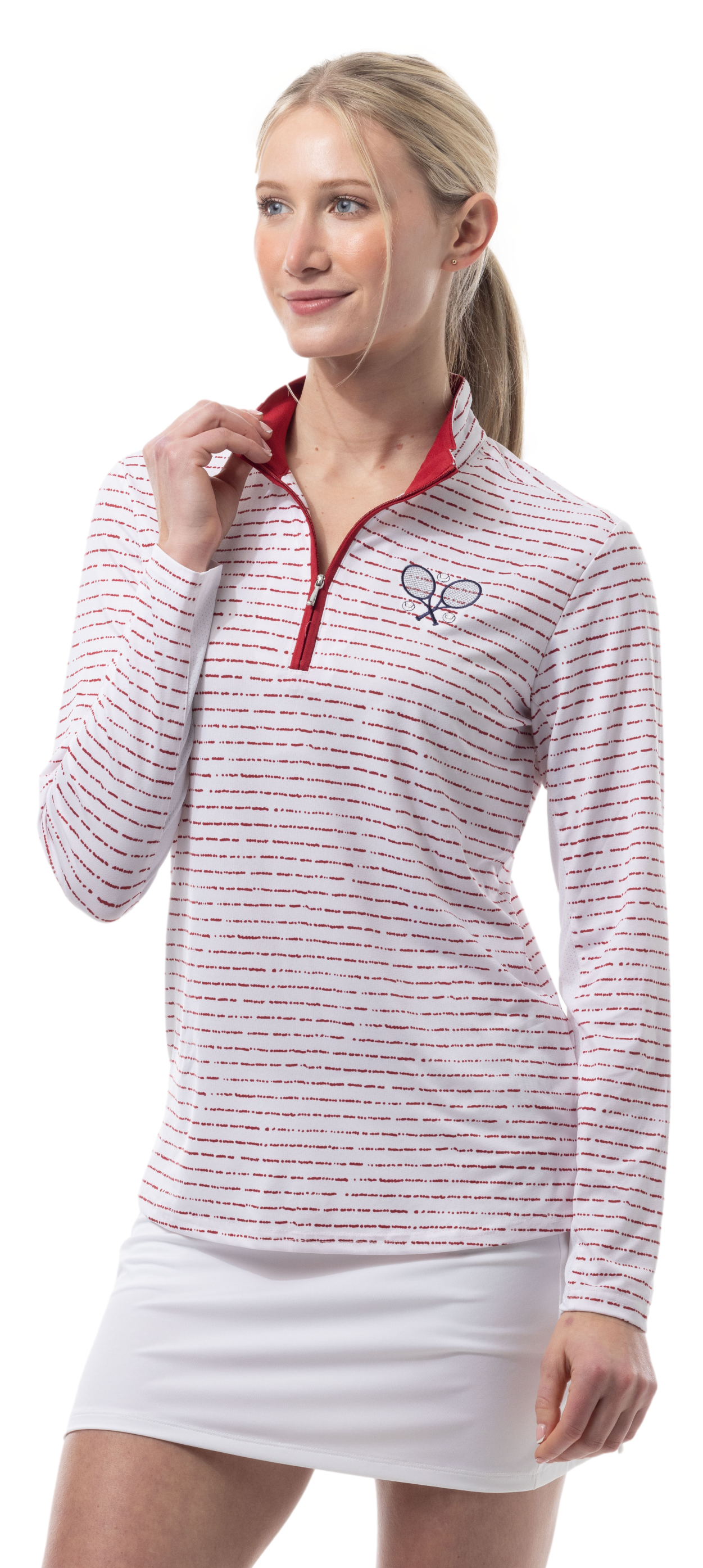 Solshine Mock. Morse Code. Tennis EMB. Ruby Red Stripes. 900323 - SanSoleil