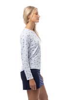 SANSOLEIL PRINT Long Sleeve Crew.  GAME SET MATCH. BLUE.  900428PR - SanSoleil