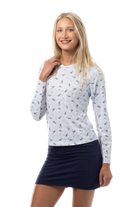 SANSOLEIL PRINT Long Sleeve Crew.  GAME SET MATCH. BLUE.  900428PR - SanSoleil