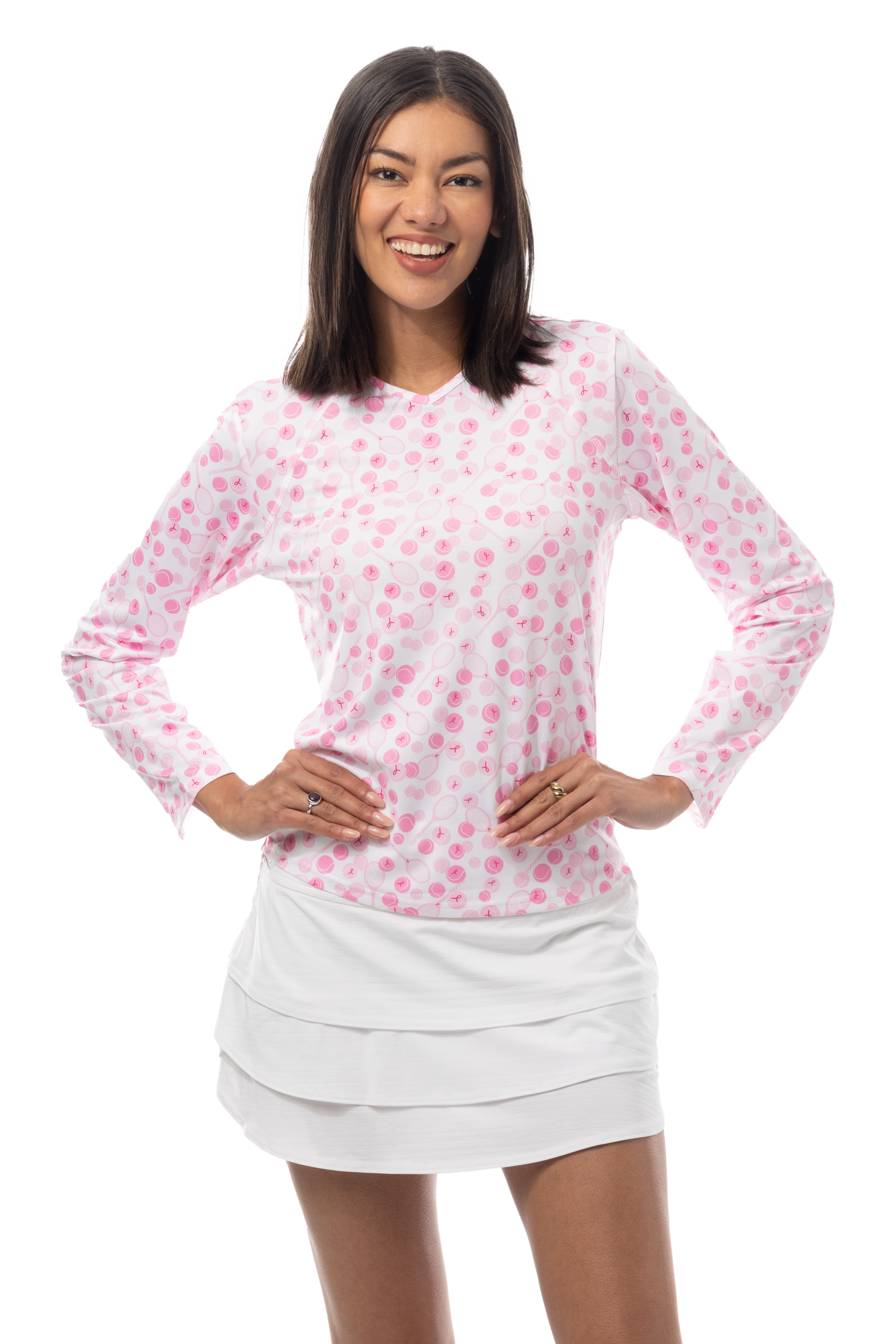 SANSOLEIL PRINT Long Sleeve Crew.  PLAY FOR P.I.N.K TENNIS.  900428PR - SanSoleil