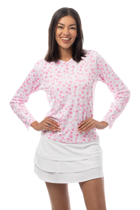SANSOLEIL PRINT Long Sleeve Crew.  PLAY FOR P.I.N.K TENNIS.  900428PR