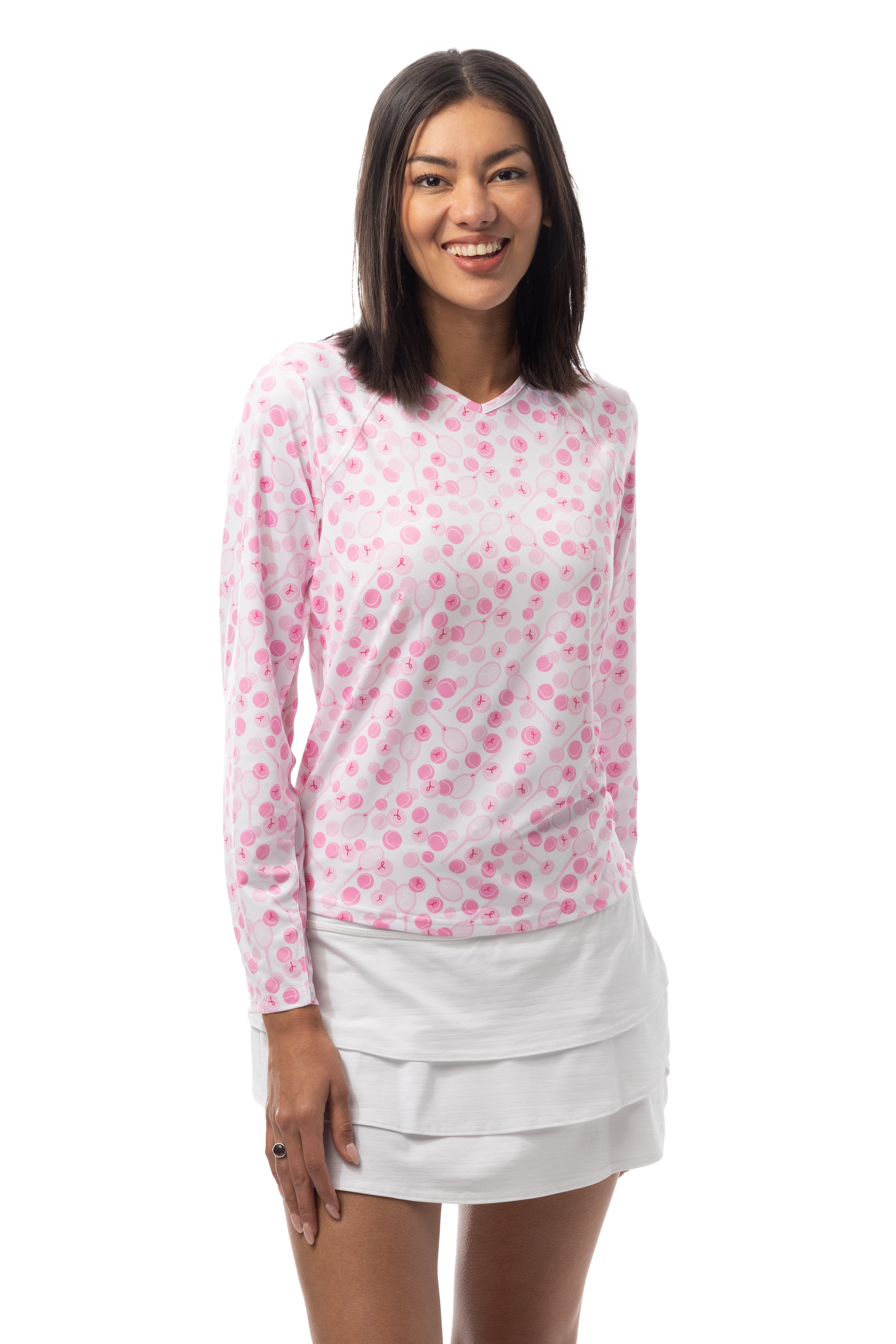 SANSOLEIL PRINT Long Sleeve Crew.  PLAY FOR P.I.N.K TENNIS.  900428PR - SanSoleil