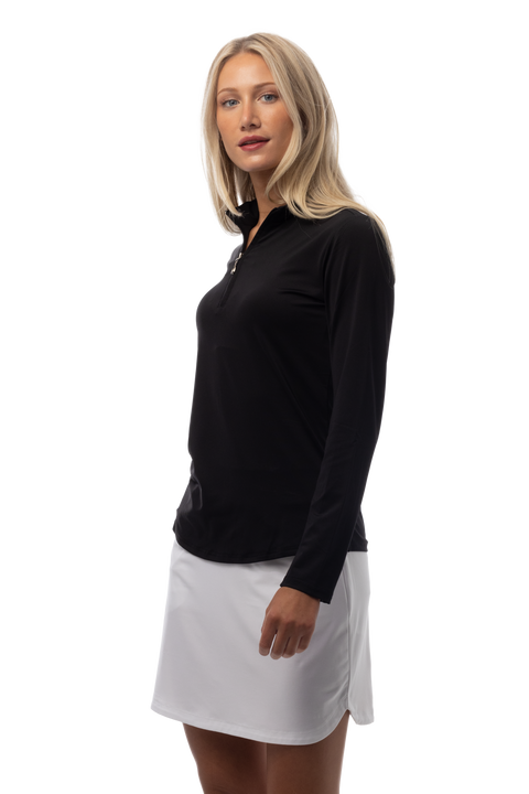 SUNGLOW ZIP MOCK. BLACK. 900434