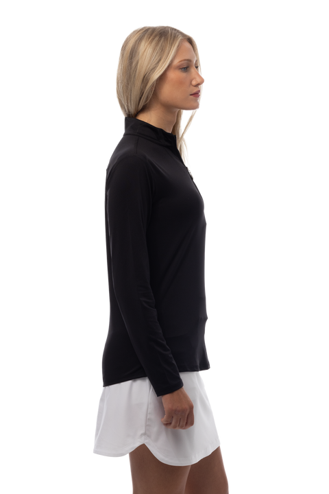 SUNGLOW ZIP MOCK. BLACK. 900434