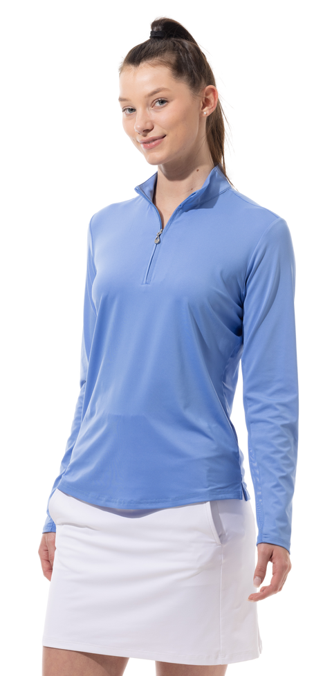 SUNGLOW ZIP MOCK. CORNFLOWER BLUE. 900434 - SanSoleil