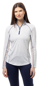 SUNGLOW PRINT PIPING MOCK. DIRTY MAR GREEN. 900445P - SanSoleil