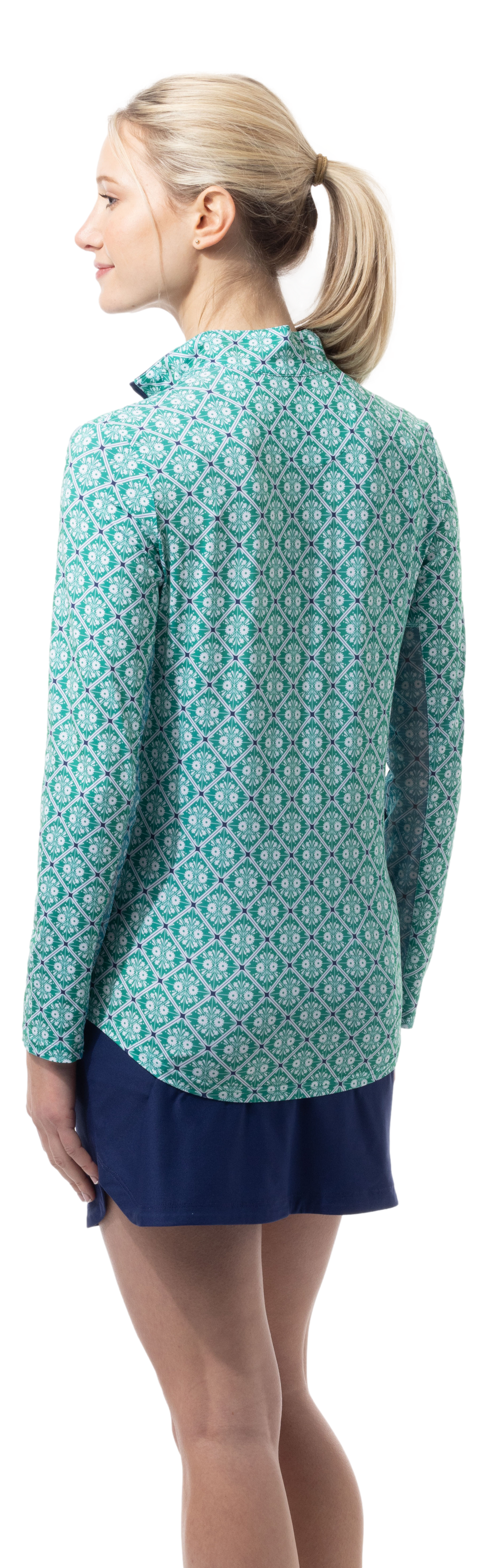 SOLCOOL 1/4 ZIP MOCK WITH PIPING. CASABLANCA. GREEN. 900445P - SanSoleil