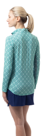 SOLCOOL 1/4 ZIP MOCK WITH PIPING. CASABLANCA. GREEN. 900445P - SanSoleil