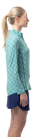 SOLCOOL 1/4 ZIP MOCK WITH PIPING. CASABLANCA. GREEN. 900445P - SanSoleil