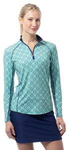 SOLCOOL 1/4 ZIP MOCK WITH PIPING. CASABLANCA. GREEN. 900445P - SanSoleil