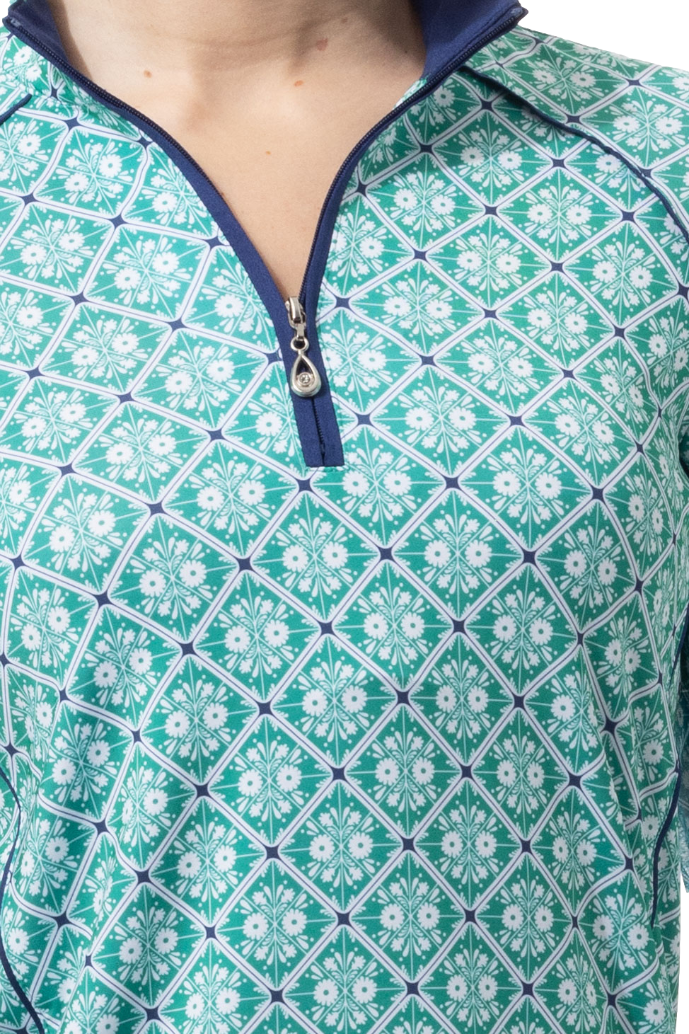 SOLCOOL 1/4 ZIP MOCK WITH PIPING. CASABLANCA. GREEN. 900445P - SanSoleil