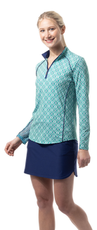 SOLCOOL 1/4 ZIP MOCK WITH PIPING. CASABLANCA. GREEN. 900445P - SanSoleil
