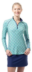 SOLCOOL 1/4 ZIP MOCK WITH PIPING. CASABLANCA. GREEN. 900445P - SanSoleil