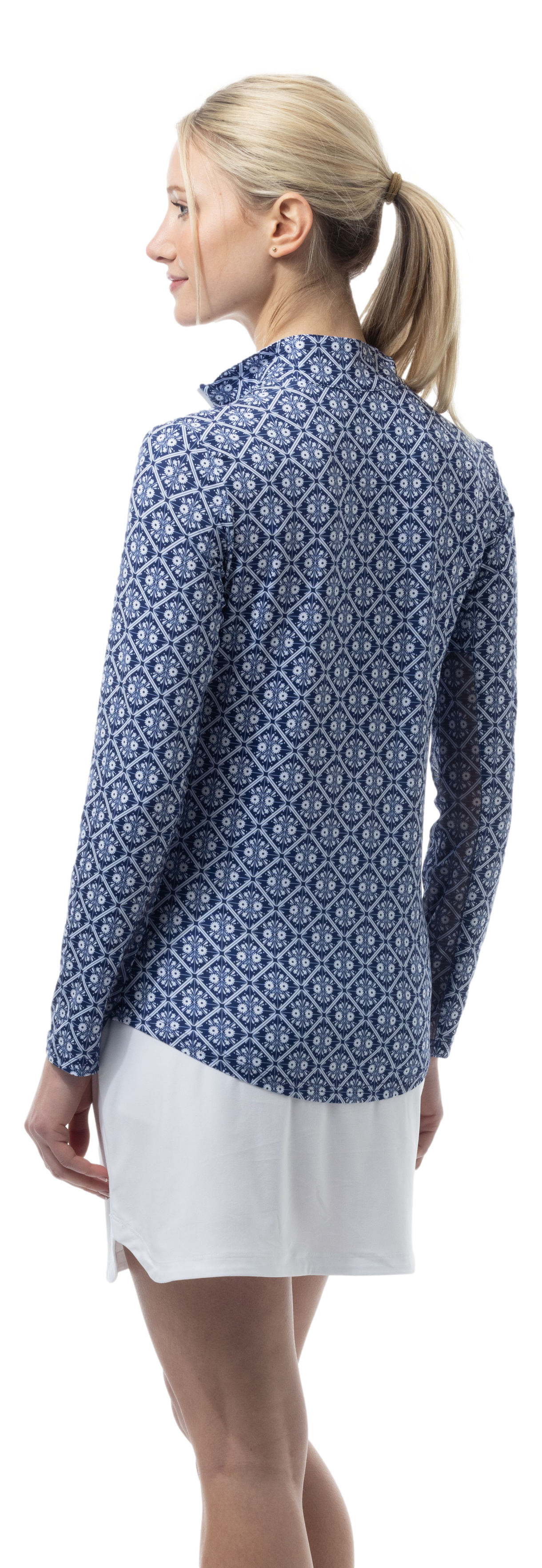 SOLCOOL 1/4 ZIP MOCK WITH PIPING. CASABLANCA. NAVY. 900445P - SanSoleil