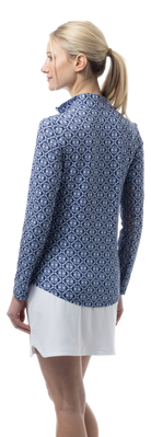 SOLCOOL 1/4 ZIP MOCK WITH PIPING. CASABLANCA. NAVY. 900445P - SanSoleil