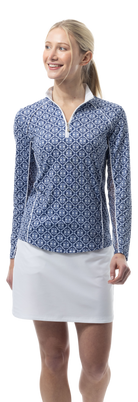 SOLCOOL 1/4 ZIP MOCK WITH PIPING. CASABLANCA. NAVY. 900445P - SanSoleil