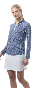 SOLCOOL 1/4 ZIP MOCK WITH PIPING. CASABLANCA. NAVY. 900445P - SanSoleil