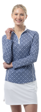 SOLCOOL 1/4 ZIP MOCK WITH PIPING. CASABLANCA. NAVY. 900445P - SanSoleil