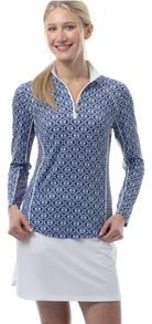 SOLCOOL 1/4 ZIP MOCK WITH PIPING. CASABLANCA. NAVY. 900445P - SanSoleil