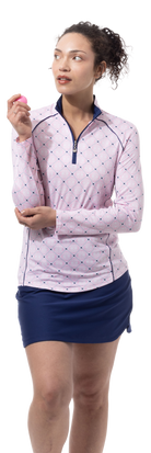SOLCOOL 1/4 ZIP MOCK WITH PIPING. CASABLANCA. PINK. 900445P - SanSoleil
