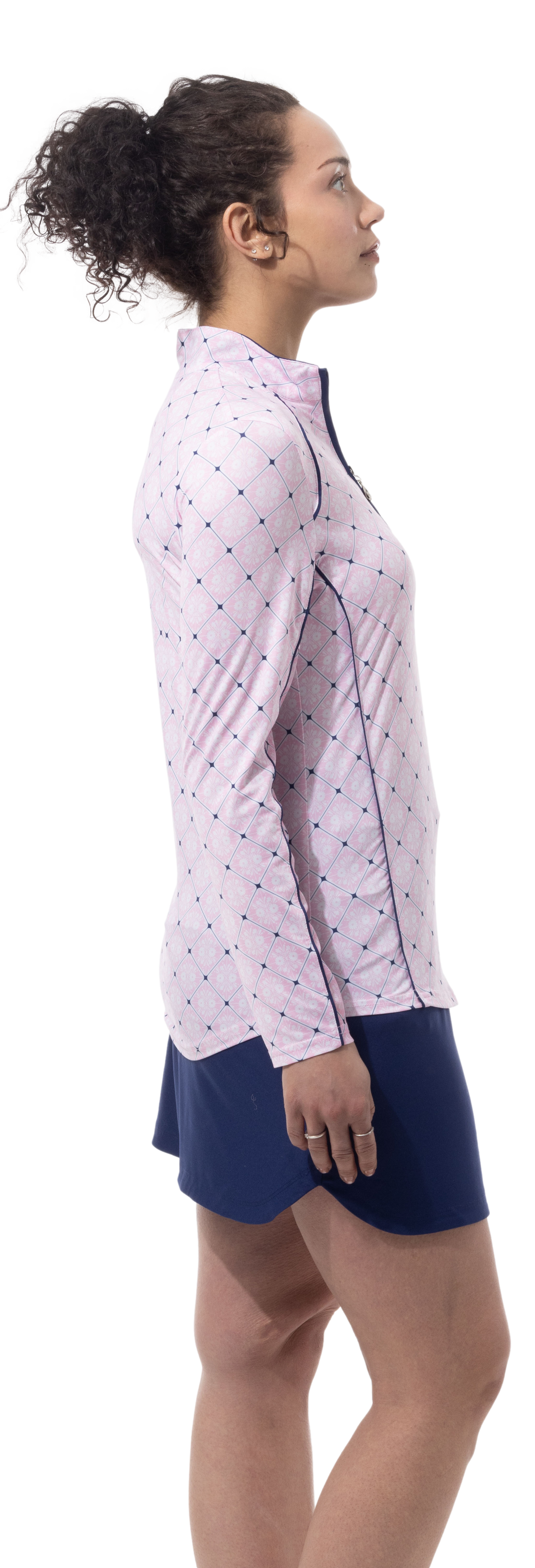 SOLCOOL 1/4 ZIP MOCK WITH PIPING. CASABLANCA. PINK. 900445P - SanSoleil