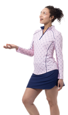 SOLCOOL 1/4 ZIP MOCK WITH PIPING. CASABLANCA. PINK. 900445P - SanSoleil