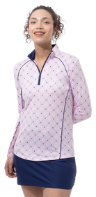 SOLCOOL 1/4 ZIP MOCK WITH PIPING. CASABLANCA. PINK. 900445P - SanSoleil