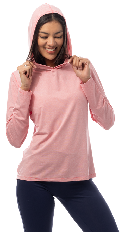 SANSOLEIL MELANGE STRIPE HOODIE. RED-WHITE. 900451MM