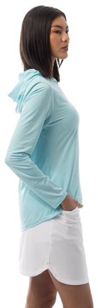 SANSOLEIL MELANGE STRIPE HOODIE. TURQUOISE WHITE. 900451MM - SanSoleil