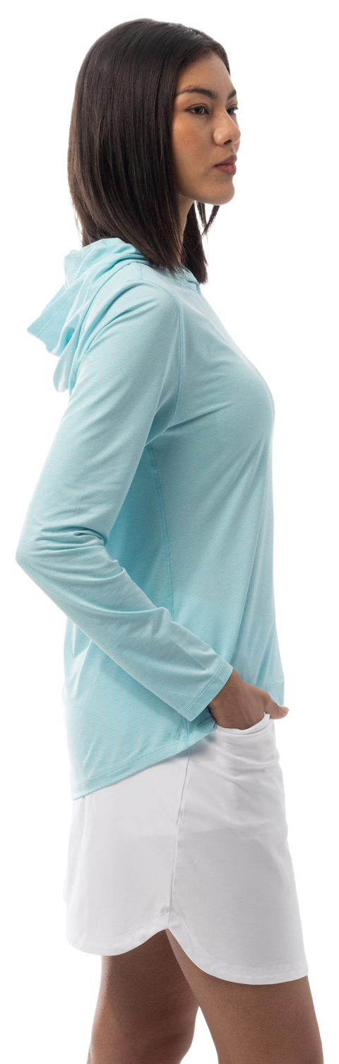 SANSOLEIL MELANGE STRIPE HOODIE. TURQUOISE WHITE. 900451MM