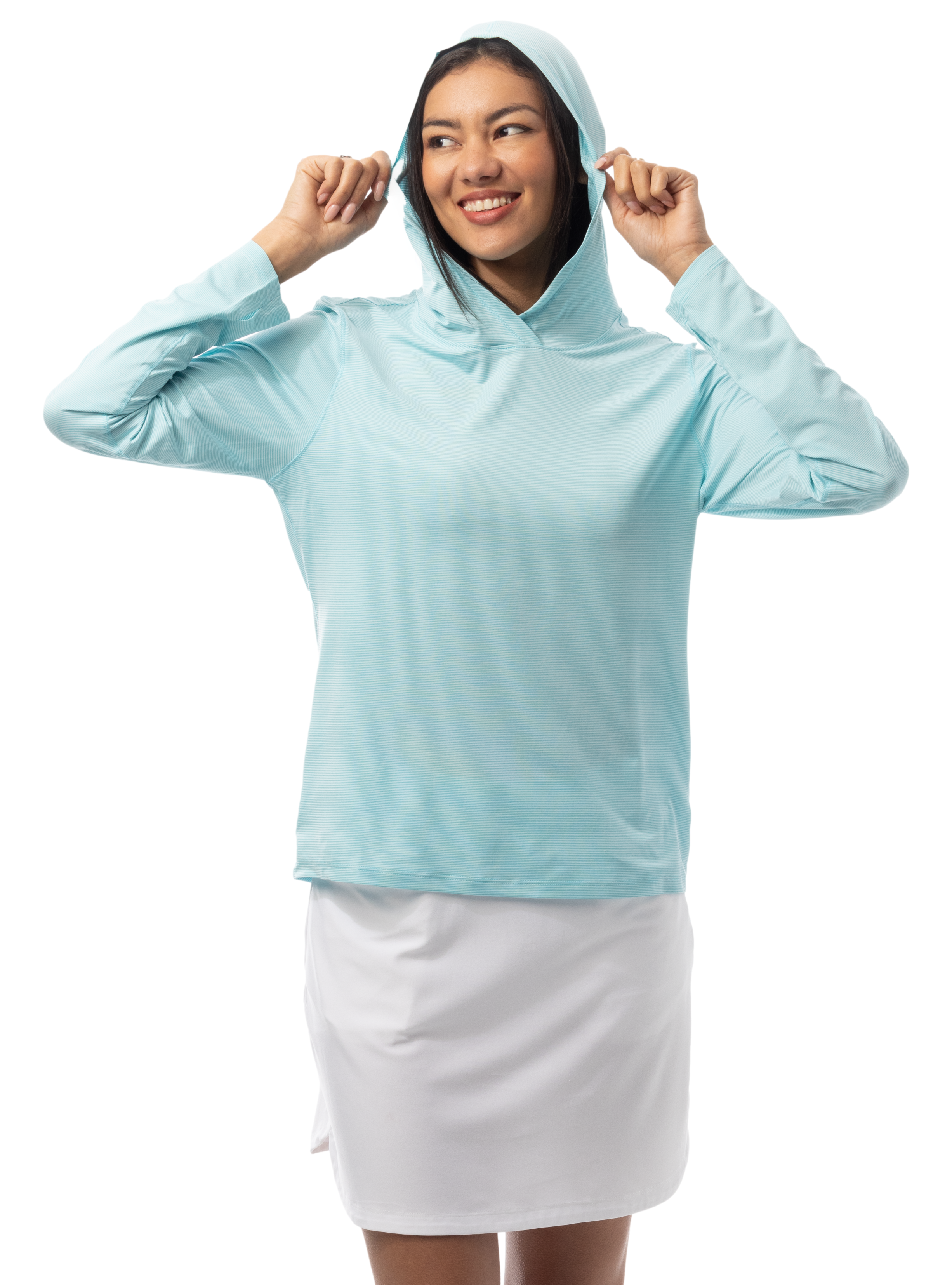 SANSOLEIL MELANGE STRIPE HOODIE. TURQUOISE WHITE. 900451MM - SanSoleil