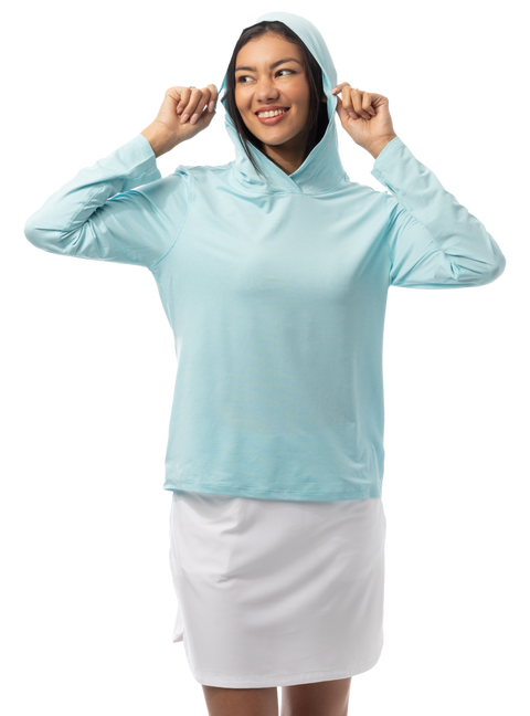 SANSOLEIL MELANGE STRIPE HOODIE. TURQUOISE WHITE. 900451MM