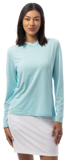 SANSOLEIL MELANGE STRIPE HOODIE. TURQUOISE WHITE. 900451MM - SanSoleil