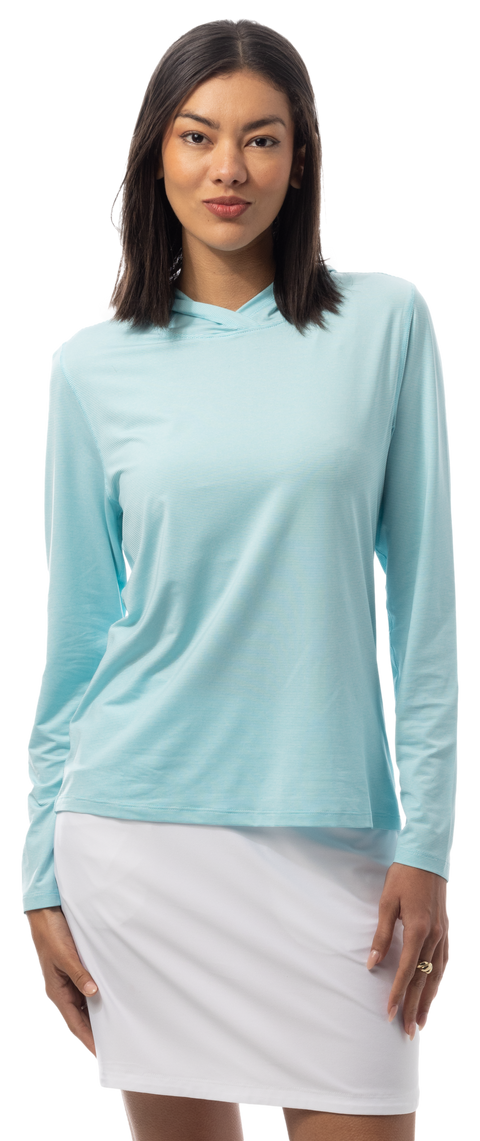 SANSOLEIL MELANGE STRIPE HOODIE. TURQUOISE WHITE. 900451MM