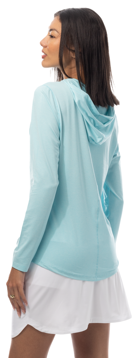 SANSOLEIL MELANGE STRIPE HOODIE. TURQUOISE WHITE. 900451MM