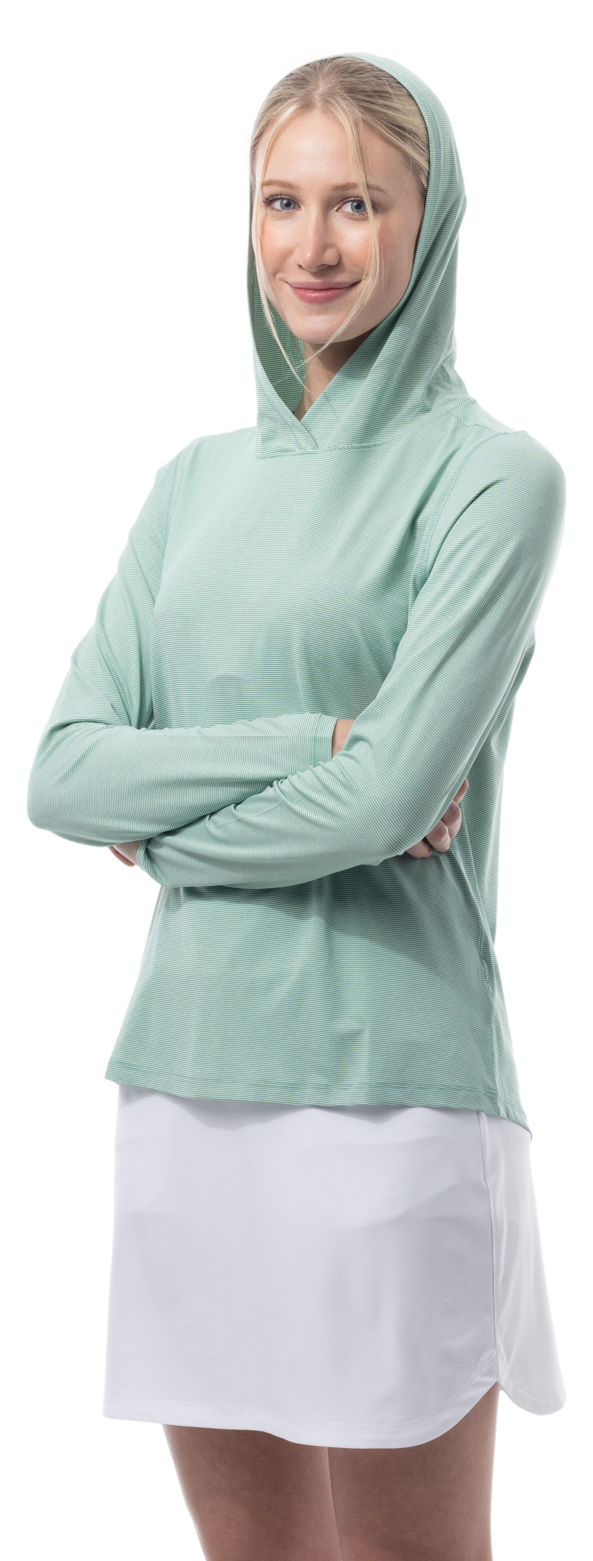 SANSOLEIL MELANGE STRIPE HOODIE. GREEN WHITE. 900451MM - SanSoleil