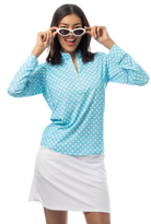 SANSOLEIL SOLMELANGE 1/4 ZIP PRINT MOCK. HARMONY. TURQUOISE. 900453P - SanSoleil