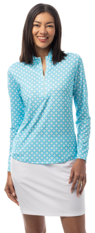 SANSOLEIL SOLMELANGE 1/4 ZIP PRINT MOCK. HARMONY. TURQUOISE. 900453P - SanSoleil