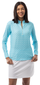 SANSOLEIL SOLMELANGE 1/4 ZIP PRINT MOCK. HARMONY. TURQUOISE. 900453P - SanSoleil