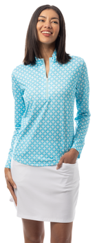 SANSOLEIL SOLMELANGE 1/4 ZIP PRINT MOCK. HARMONY. TURQUOISE. 900453P - SanSoleil