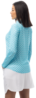SANSOLEIL SOLMELANGE 1/4 ZIP PRINT MOCK. HARMONY. TURQUOISE. 900453P - SanSoleil