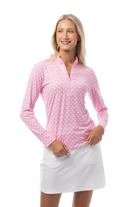 SANSOLEIL SOLMELANGE 1/4 ZIP PRINT MOCK. HARMONY PINK. 900453P - SanSoleil