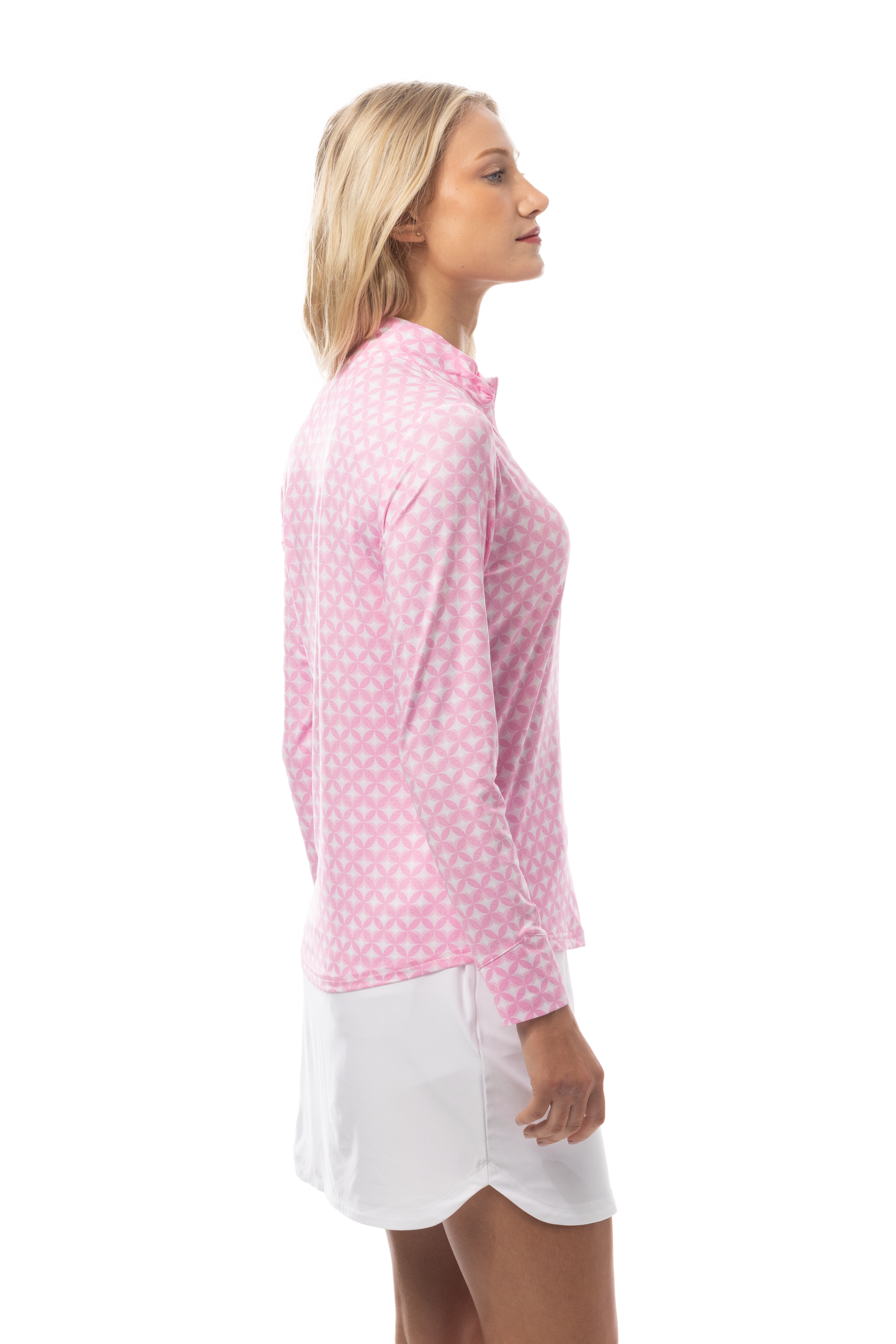 SANSOLEIL SOLMELANGE 1/4 ZIP PRINT MOCK. HARMONY PINK. 900453P - SanSoleil