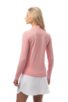 SANSOLEIL MELANGE 1/4 ZIP STRIPE MOCK. RED WHITE. 900453MM - SanSoleil