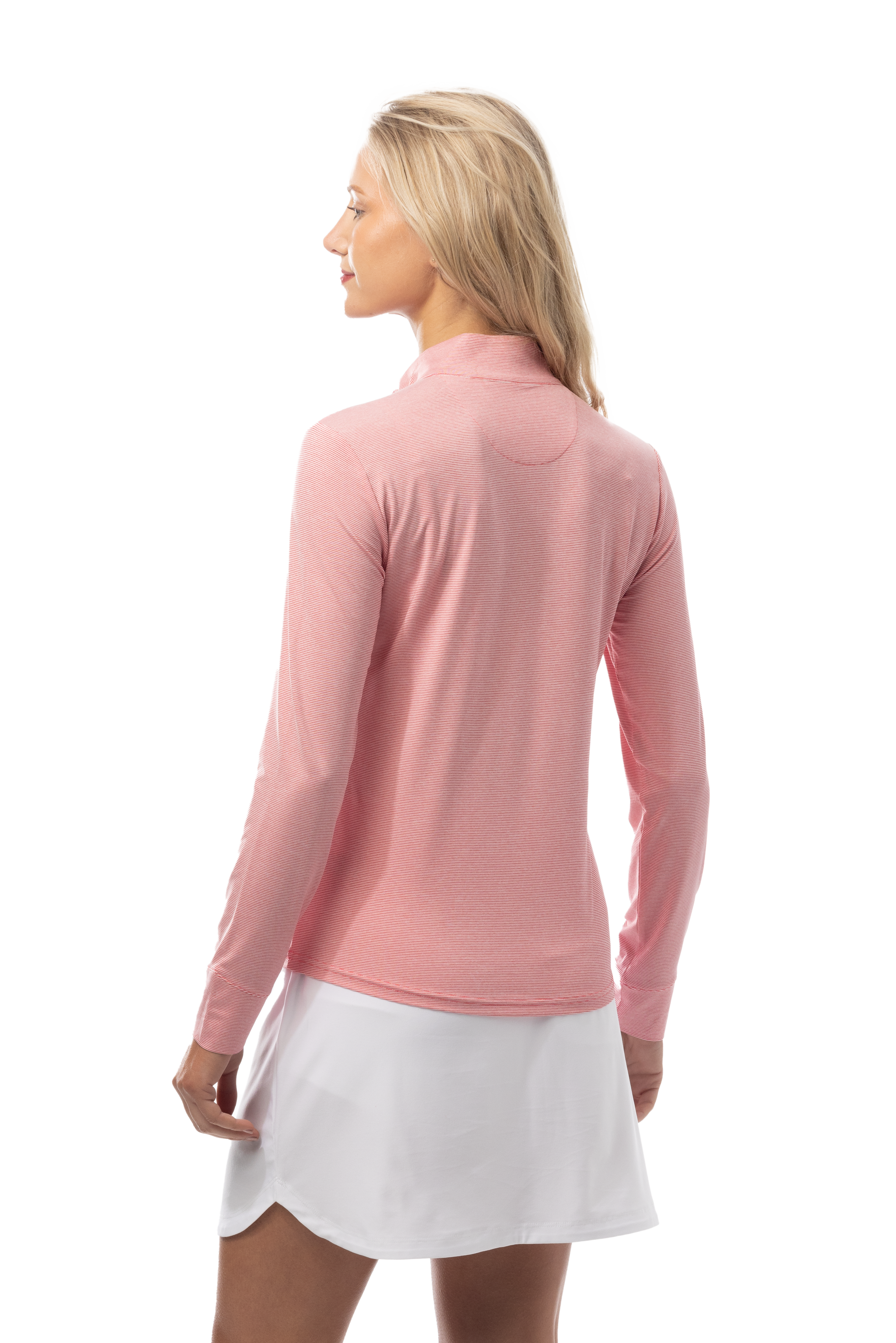 SANSOLEIL MELANGE 1/4 ZIP STRIPE MOCK. RED WHITE. 900453MM - SanSoleil