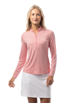 SANSOLEIL MELANGE 1/4 ZIP STRIPE MOCK. RED WHITE. 900453MM - SanSoleil