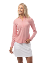 SANSOLEIL MELANGE 1/4 ZIP STRIPE MOCK. RED WHITE. 900453MM - SanSoleil