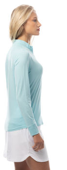 SANSOLEIL MELANGE 1/4 ZIP STRIPE MOCK. TURQUOISE WHITE. 900453MM - SanSoleil
