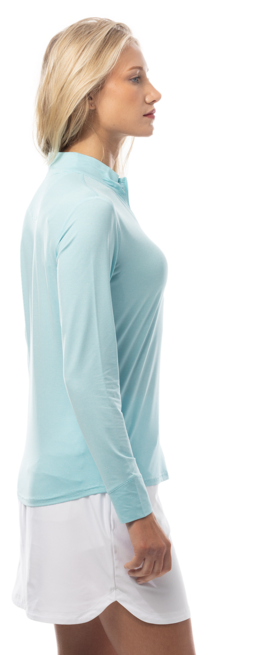 SANSOLEIL MELANGE 1/4 ZIP STRIPE MOCK. TURQUOISE WHITE. 900453MM - SanSoleil