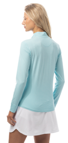 SANSOLEIL MELANGE 1/4 ZIP STRIPE MOCK. TURQUOISE WHITE. 900453MM - SanSoleil
